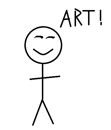 An MSpaint drawing of a smiling stick figure, with the word "ART!" written out.